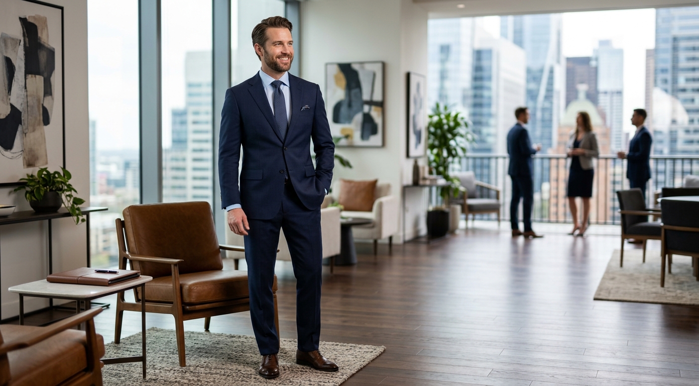 Professional Suit, Light Blue Dress Shirt, and Menswear Styling by Signature Menswear